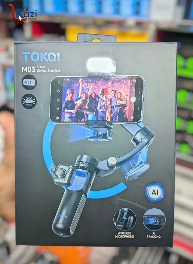 TOKQI M03 Handheld 3-Axis AI Tracking Gimbal Stabilizer | Smart Anti-Shake Smartphone Gimbal with Fill Light & Wireless Mic