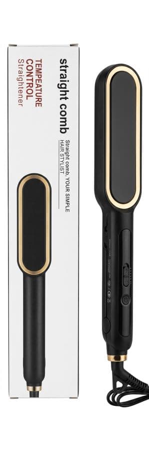 Black & Gold Electric Hair Straightening Comb – Digital Temperature Control Hair Brush