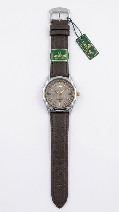 Maxlord MP-004G Men's Quartz Watch – Silver Dial & Brown Leather