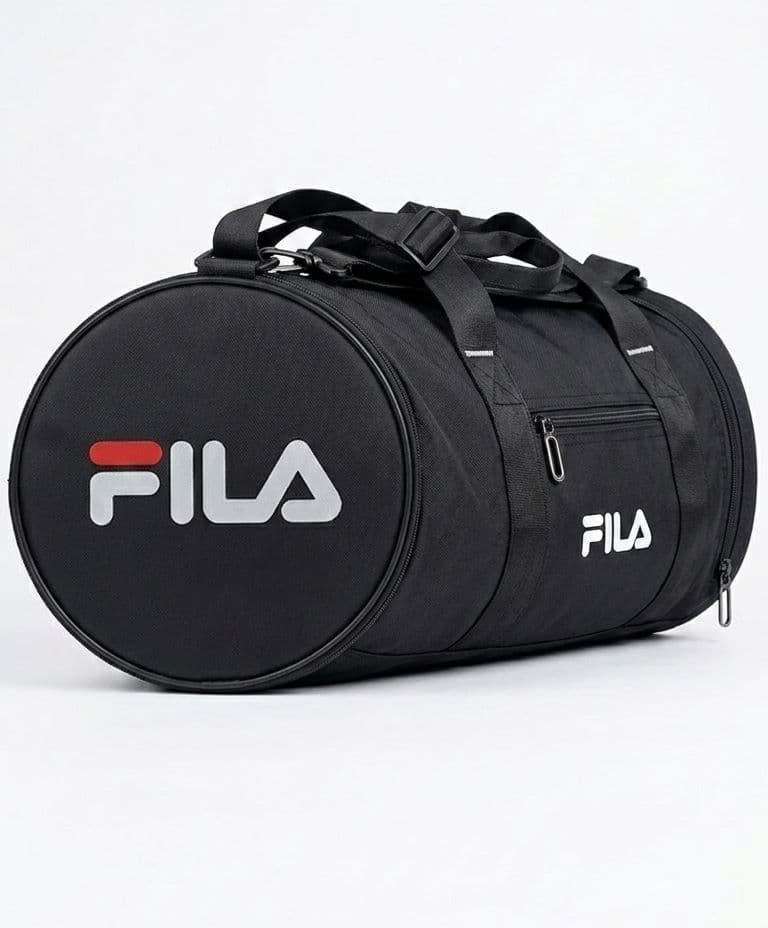 FILA Unisex Barrel Sports Bag – Black with White Logo