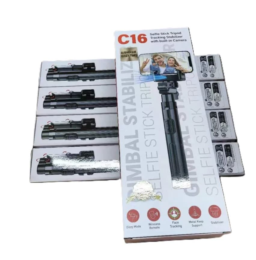 C16 Selfie Stick Tripod with Tracking Stabilizer & Built-in Fill Light | AI Face Tracking Phone Holder for Vlogging & Live Streaming
