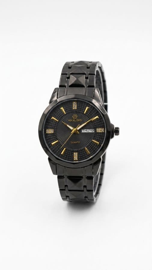 Men’s Black Textured Dial Quartz Wristwatch