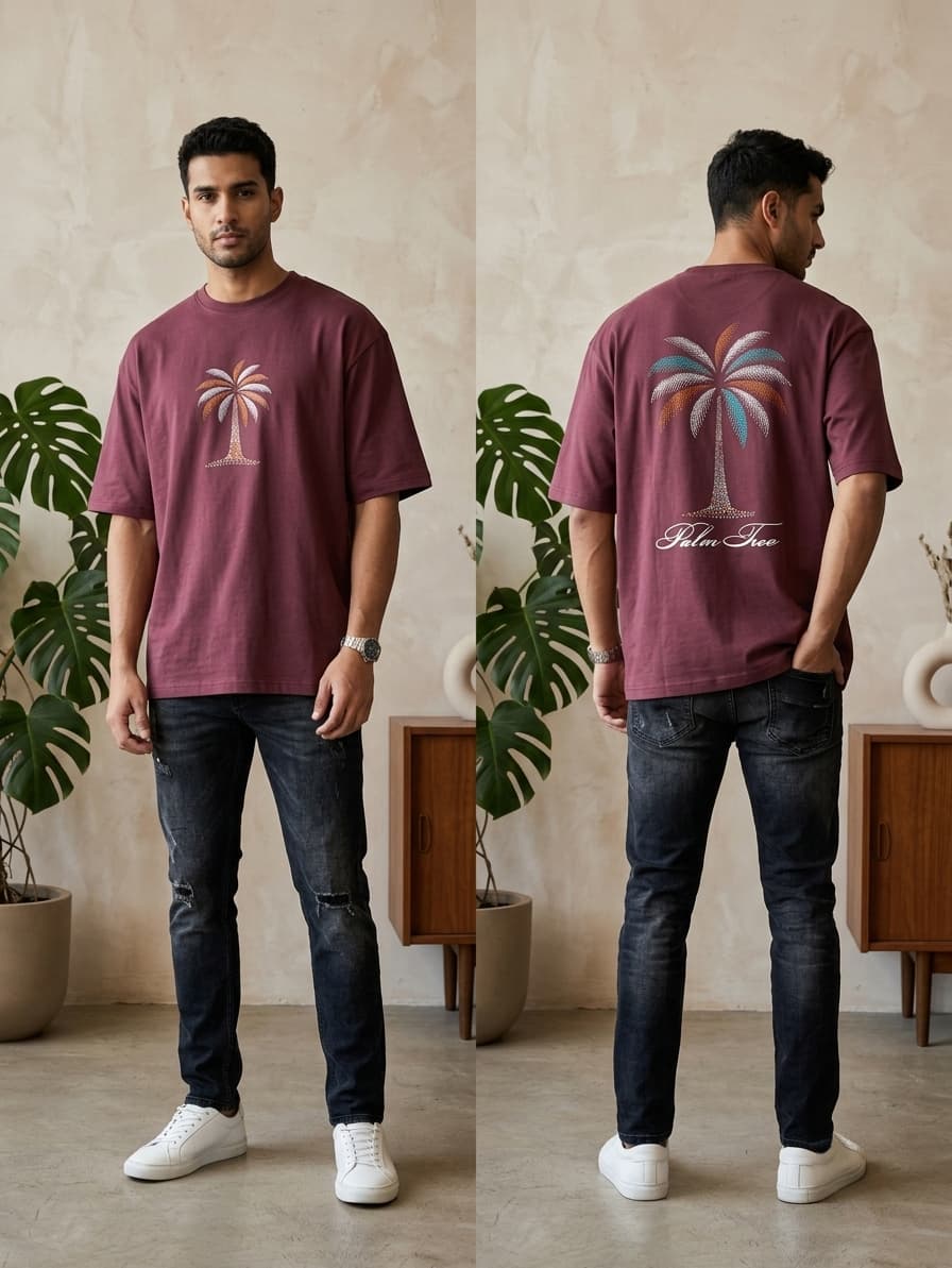 Premium DAZY Tropical Palm Graphic Drop Shoulder T-Shirt