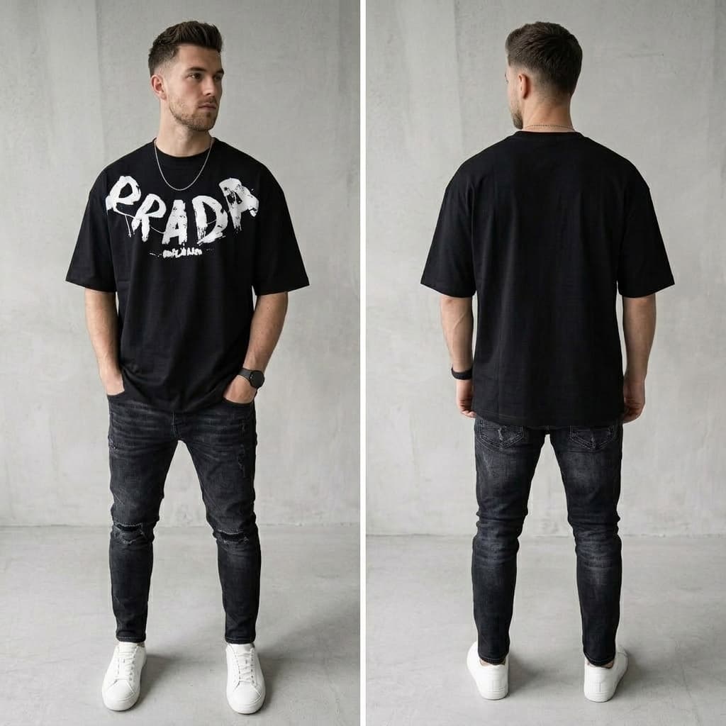 Premium Prada Milano Black Signature Drop Shoulder T-Shirt