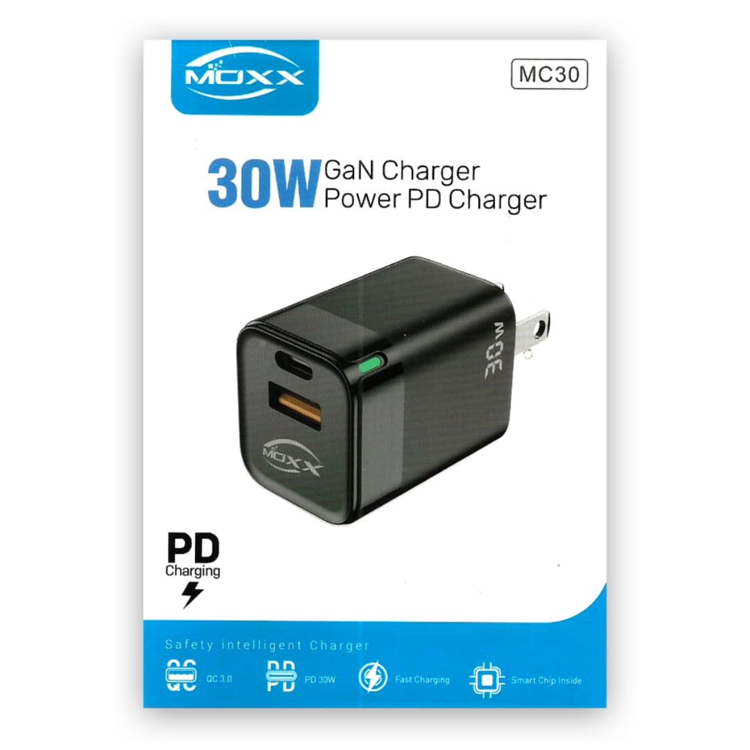 MOXX MC-30 30W PD GaN Fast Charger Adapter – USB-C Power Delivery Compact Wall Charger