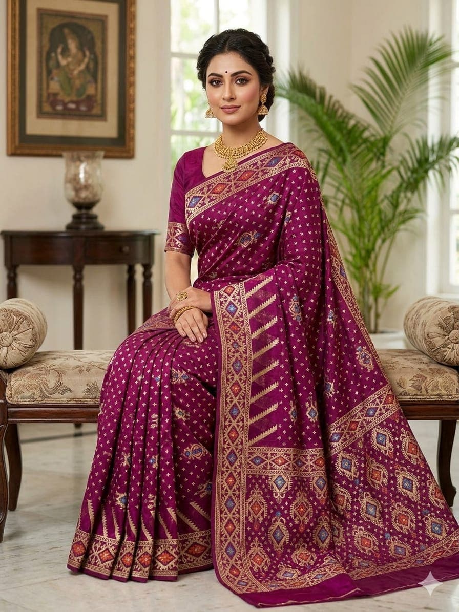 Premium Royal Magenta jamdani Saree