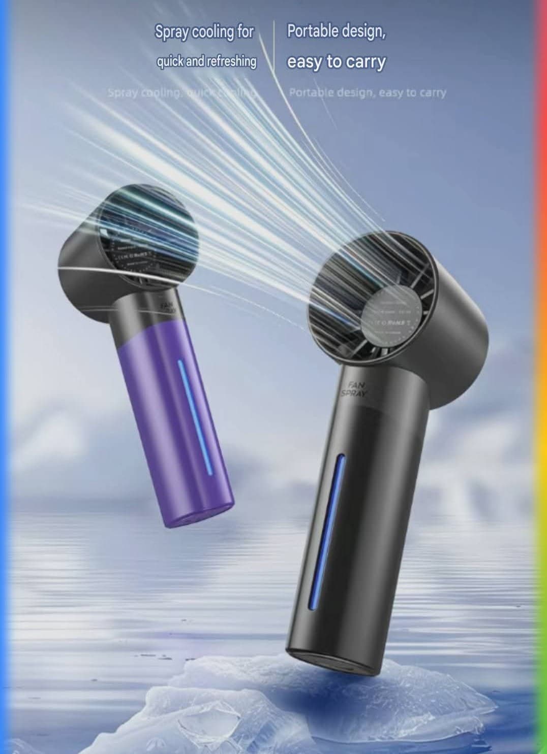 Handheld Water Mist Fan, Handheld Electric Fan, Handheld Personal Misting Fan, Air Cooler, Low Noise Electronics with 5 Wind Speeds and 35 ml Water Tank for Hiking, Fishing