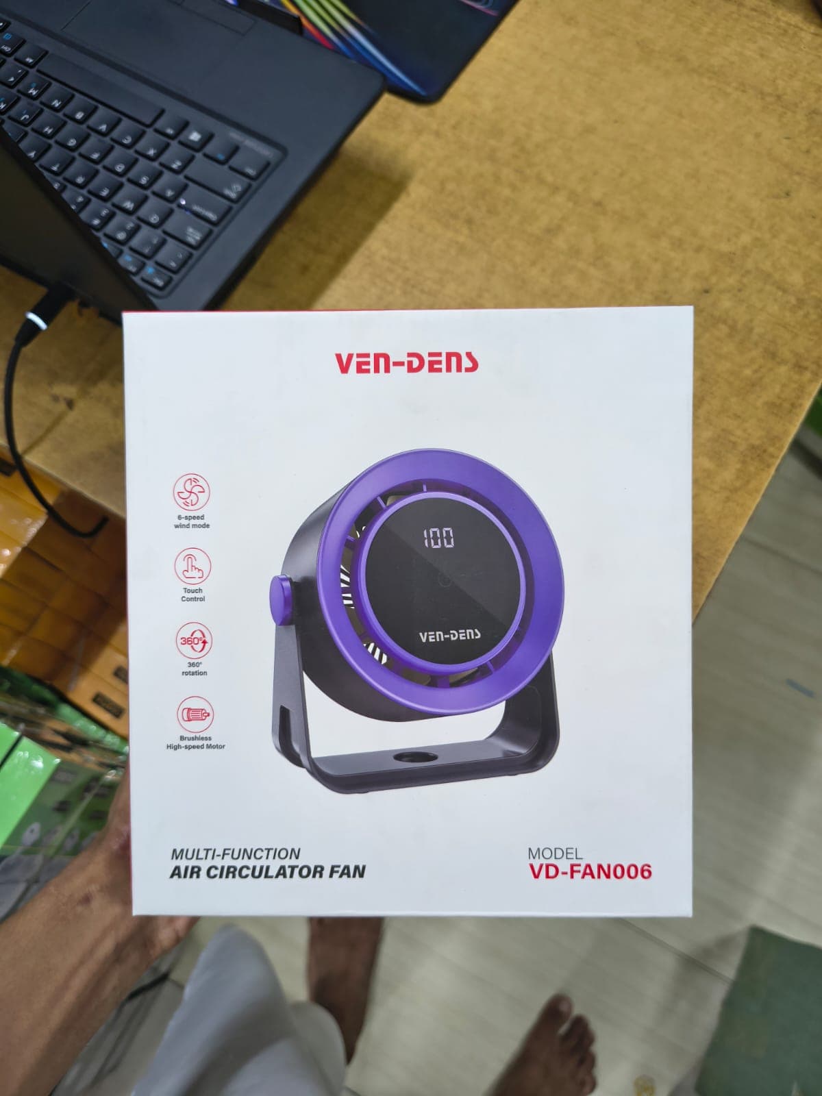 Ven-Dens VD-FAN006 মাল্টি-ফাংশন এয়ার সার্কুলেটর ফ্যান - ৬ স্পিড ও টাচ কন্ট্রোলসহ আধুনিক ডেস্ক ফ্যান