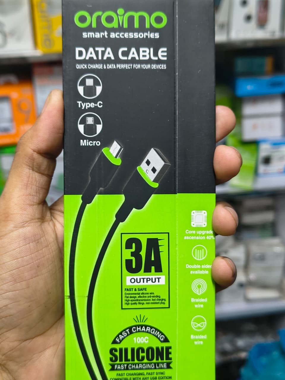 Oraimo OCD-C53 3A ফাস্ট চার্জিং ডাটা কেবল – টাইপ-সি ও মাইক্রো ইউএসবি সাপোর্ট