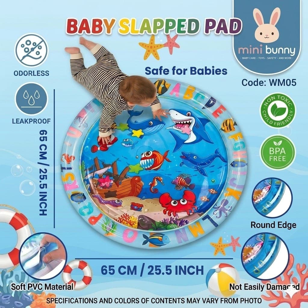 Mini Bunny ইনফ্ল্যাটেবল বেবি ওয়াটার প্লে ম্যাট – ২৫.৫ ইঞ্চি ওশান থিম টামি টাইম সেন্সরি অ্যাক্টিভিটি প্যাড
