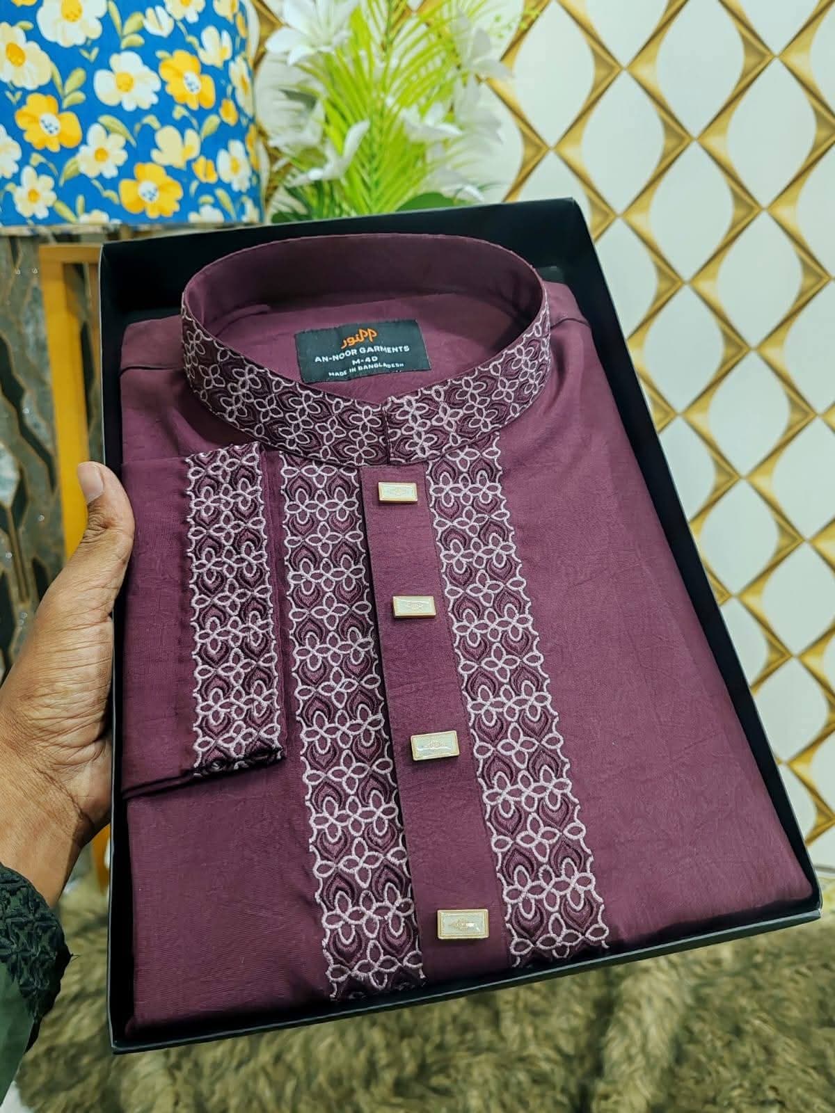এক্সক্লুসিভ ভাঙচুর কটন পাঞ্জাবি - কলার ও বুকে আকর্ষণীয় এমব্রয়ডারি ওয়ার্কসহ প্রিমিয়াম পাঞ্জাবি