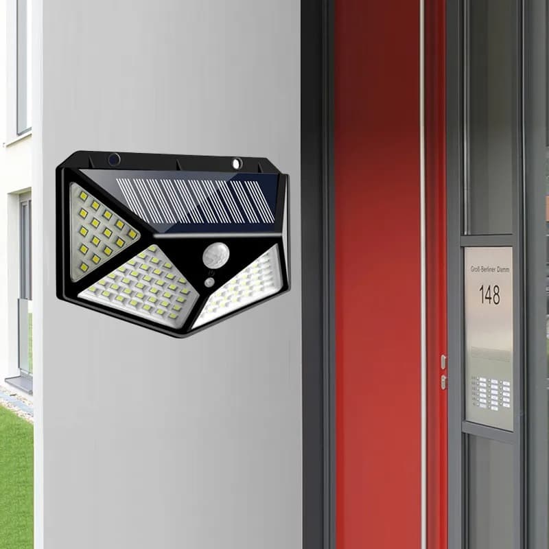 ১০০ LED সোলার মোশন সেন্সর ওয়াল লাইট | আউটডোর ওয়াটারপ্রুফ সোলার সিকিউরিটি লাইট