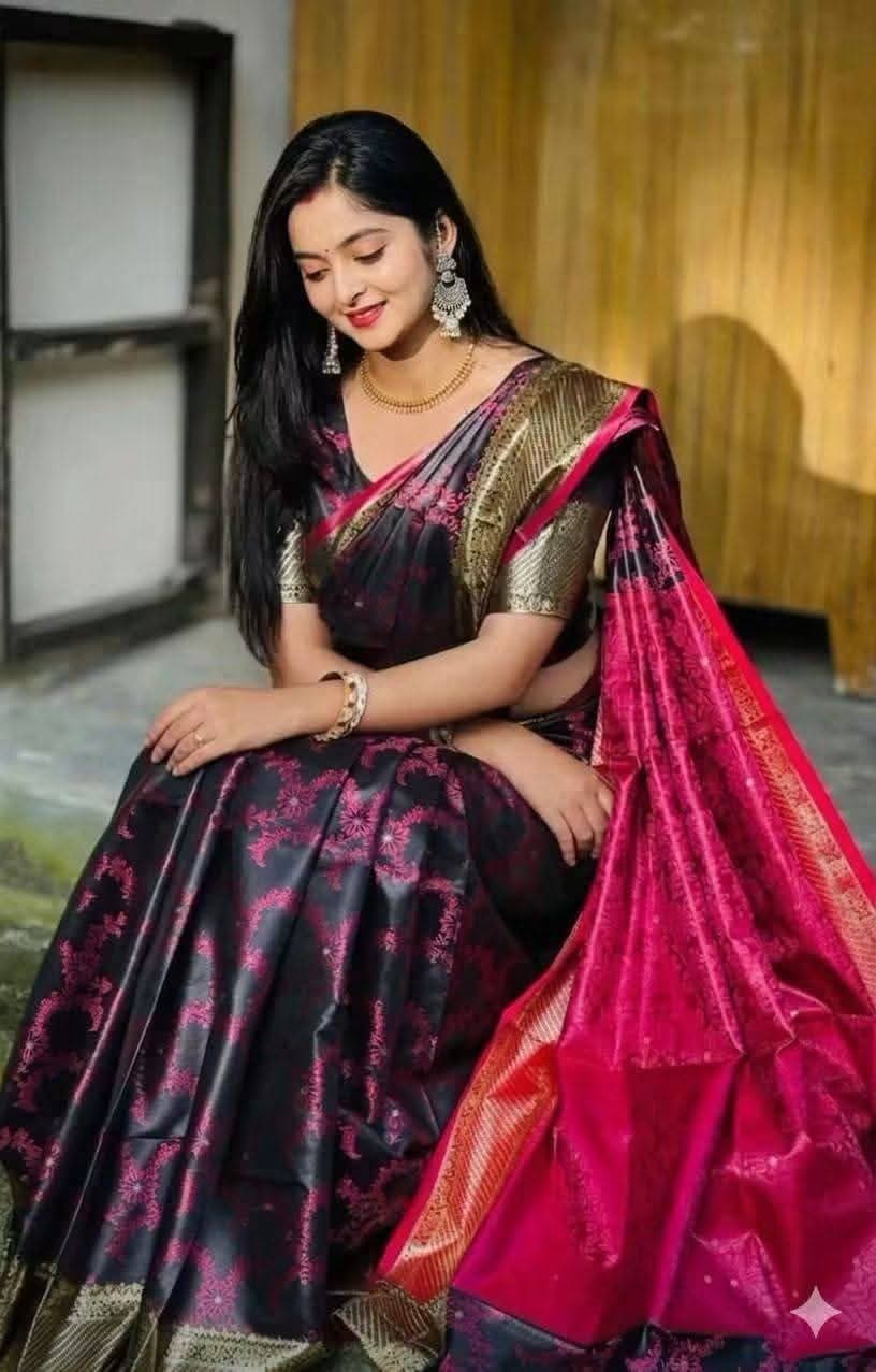 Black & Magenta Benaroshi Katan Silk Saree