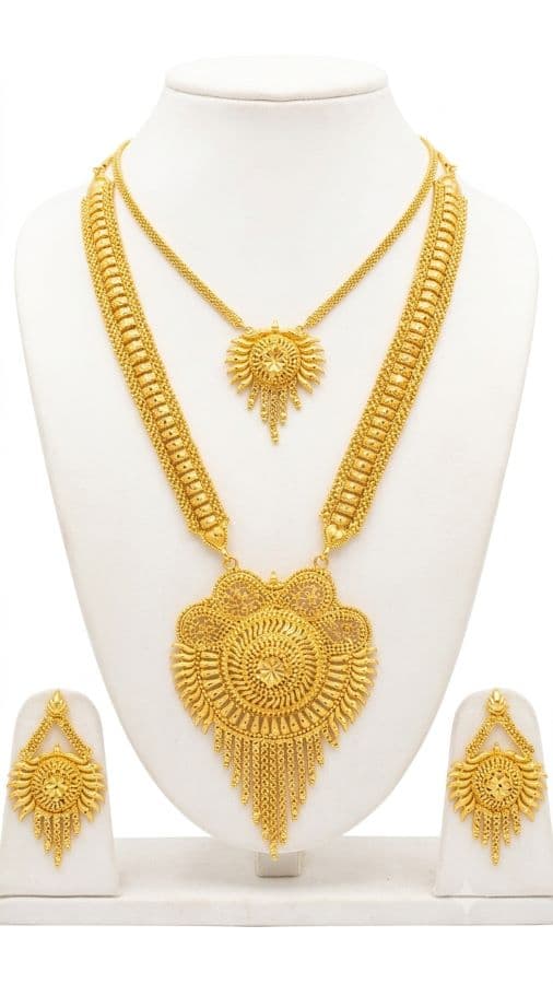 Gold Plated Sita Har Necklace Set with Large Circular Pendant & Matching Earrings –