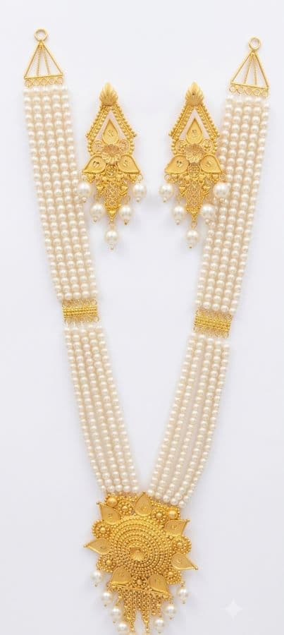Gold Plated Sita Haar Necklace Set with Pearl Details & Matching Earrings