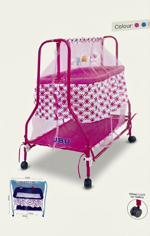 পণ্যের নাম: JBD MS-733 Folding Baby Cradle – মেটাল বেবি ক্র্যাডল মশারি সহ